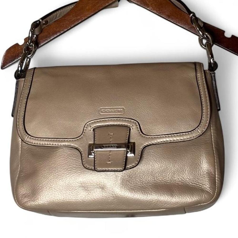 COACH Taylor Champagne Gold Leather Flap Satchel Convertible Crossbody Bag
